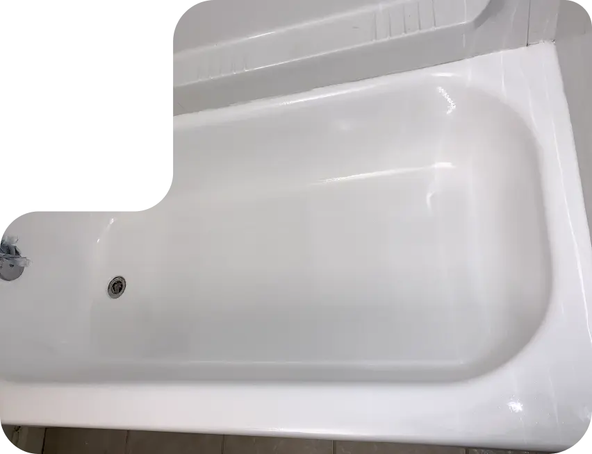 Bathtub being resurfaced with reglazing technique